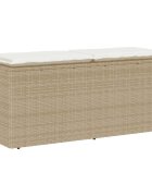 vidaXL Градинска пейка с възглавница Бежова 110x40x44 cm Поли ратан