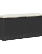 vidaXL Градинска пейка с възглавница черна 110x40x44 см полиратан