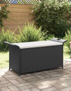 vidaXL Градинска пейка с възглавница черна 116x46x57 см полиратан