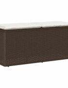 vidaXL Градинска пейка с възглавница Кафява 110x40x44 cm Поли ратан