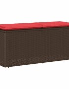 vidaXL Градинска пейка с възглавница Кафява 110x40x44 cm Поли ратан