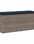 vidaXL Градинска пейка с възглавница сива 110x40x44 cm Поли ратан