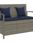 vidaXL Градинска пейка за съхранение с възглавница Grey Poly Rattan