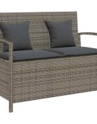 vidaXL Градинска пейка за съхранение с възглавница Grey Poly Rattan
