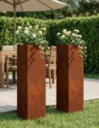 vidaXL Градинска саксия 2 бр. Ръждясало 20 x 20 x 75 см