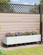 vidaXL Градинска саксия с колела Бяло 160 x 40 x 48 см ПП