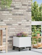 vidaXL Градинска саксия с колела Бяло 40 x 40 x 48 см ПП