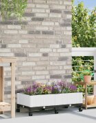 vidaXL Градинска саксия с колела Бяло 80 x 40 x 33 см ПП