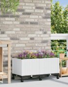 vidaXL Градинска саксия с колела Бяло 80 x 40 x 48 cm ПП
