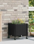 vidaXL Градинска саксия с колела Черно 40 x 40 x 44 см ПП