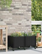 vidaXL Градинска саксия с колела Черно 80 x 40 x 44 см ПП