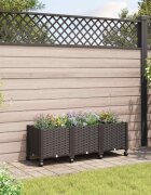 vidaXL Градинска саксия с колела Кафяво 120 x 40 x 44 см ПП