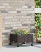 vidaXL Градинска саксия с колела Кафяво 40 x 40 x 29 см ПП
