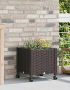 vidaXL Градинска саксия с колела Кафяво 40 x 40 x 44 см ПП
