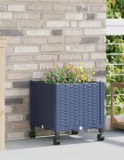 vidaXL Градинска саксия с колела Синьо сиво 40 x 40 x 48 см ПП