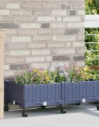 vidaXL Градинска саксия с колела Синьо сиво 80 x 40 x 33 см ПП