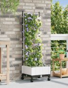vidaXL Градинска саксия с напояване и колела Бяло 40 x 40 x 132 см ПП