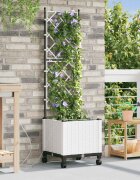 vidaXL Градинска саксия с напояване и колела Бяло 40 x 40 x 148 см ПП