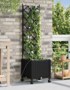 vidaXL Градинска саксия с напояване и колела Черно 40 x 40 x 148 см ПП