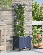vidaXL Градинска саксия с напояване и колела Сиво 40 x 40 x 148 см ПП