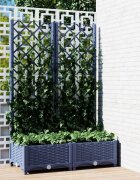 vidaXL Градинска саксия с решетка синьо-сива 80x40x1215 см полипропилен