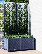 vidaXL Градинска саксия с решетка синьо-сива 80x40x136 см полипропилен
