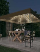 vidaXL Градинска шатра с LED светещи стрингове 3х3 м таупе