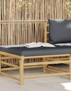 vidaXL Градинска табуретка с тъмносива възглавница бамбук