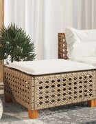 vidaXL Градинска табуретка с възглавница Бежов 635x56x32 см полиратан