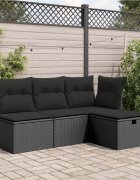 vidaXL Градинска табуретка с възглавница черна 55x55x37 см полиратан