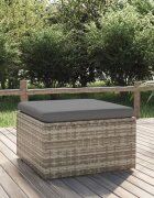 vidaXL Градинска табуретка с възглавница сива 55x55x30 см полиратан