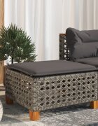 vidaXL Градинска табуретка с възглавница сива 635x56x32 см полиратан