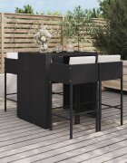 vidaXL Градински бар комплект с възглавници 5 части черен полиратан