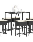 vidaXL Градински бар комплект с възглавници 7 части черен полиратан