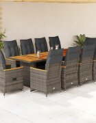 vidaXL Градински бистро комплект с възглавници 11 части сив полиратан