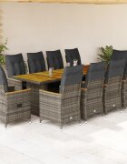 vidaXL Градински бистро комплект с възглавници 11 части сив полиратан
