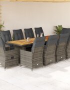 vidaXL Градински бистро комплект с възглавници 11 части сив полиратан