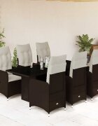 vidaXL Градински бистро комплект с възглавници 7 части кафяв полиратан