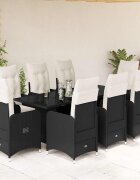 vidaXL Градински бистро комплект с възглавници 9 части черен полиратан