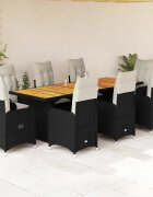 vidaXL Градински бистро комплект с възглавници 9 части черен полиратан