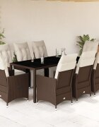 vidaXL Градински бистро комплект с възглавници 9 части кафяв полиратан