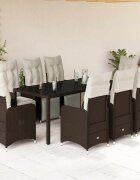 vidaXL Градински бистро комплект с възглавници 9 части кафяв полиратан