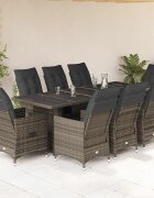 vidaXL Градински бистро комплект с възглавници 9 части сив полиратан