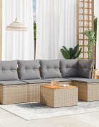 vidaXL Градински диван с възглавници 6 части бежов микс полиратан