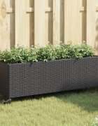 vidaXL Градински кашпи с колела 2 бр черни 107x32x38 см полиратан