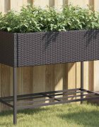 vidaXL Градински кашпи с рафт 2 бр черни 90x40x75 см полиратан