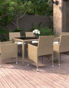 vidaXL Градински комплект 7 части полиратан и закалено стъкло бежов