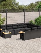 vidaXL Градински комплект диван с възглавници 11 части черен полиратан