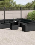 vidaXL Градински комплект диван с възглавници 11 части черен полиратан