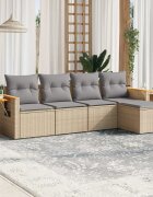 vidaXL Градински комплект диван с възглавници 5 части бежов полиратан
